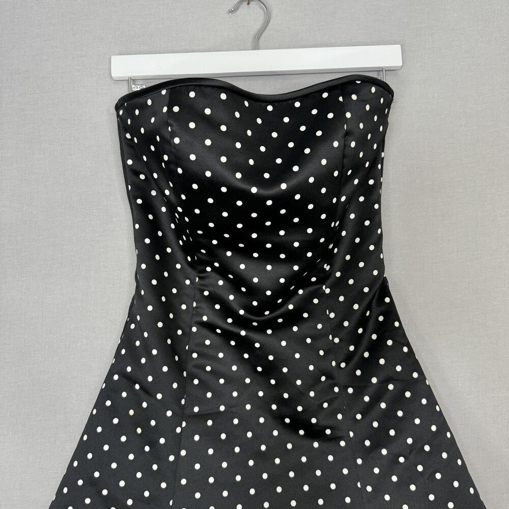 Vintage Jessica McClintock Dress Womens 6 Black Polka Dot Strapless Retro Pinup - Picture 2 of 13